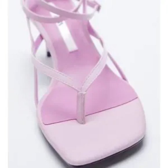 ZARA Heeled Leather Square Toe Sandals Mauve - Picture 6 of 9